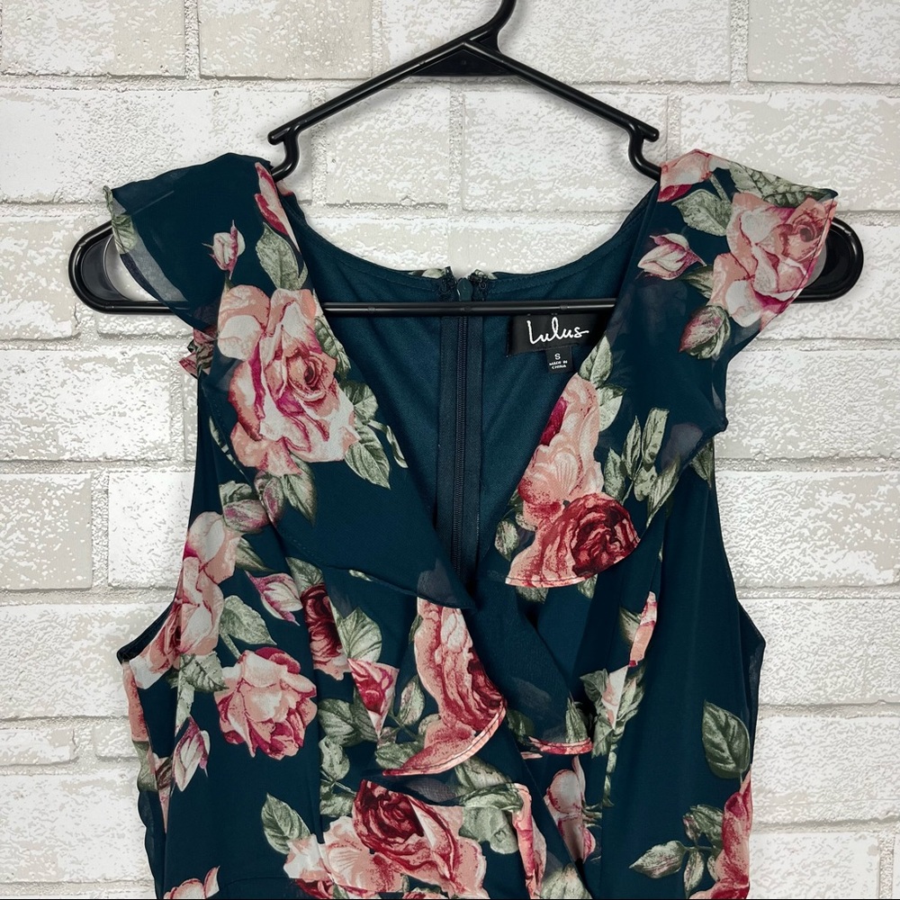 Lulus Secret Romance Green Pink Floral Feminine Formal Ruffle Maxi Dress